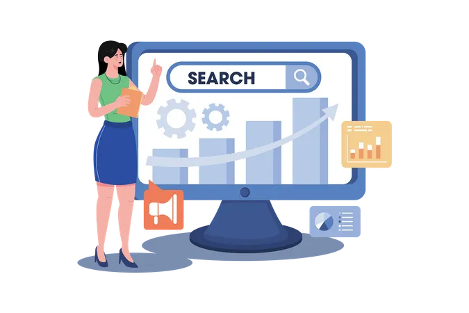 Marketer Conducts Keyword Research To Optimize SEO Illustration