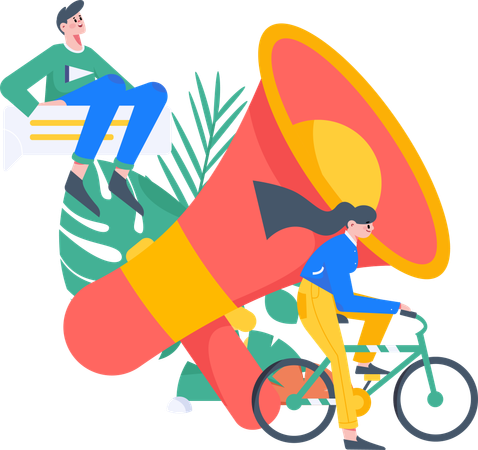 Marketers with megaphone  Illustration