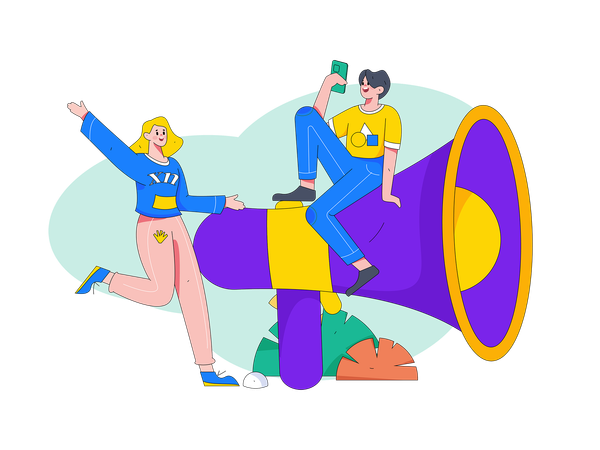 Marketers with megaphone  Illustration