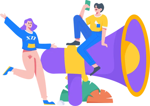 Marketers with megaphone  Illustration