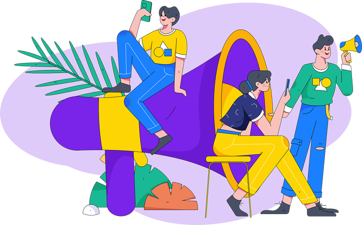 Marketers with megaphone  Illustration