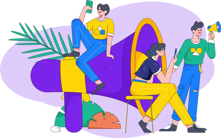 Marketers with megaphone  Illustration