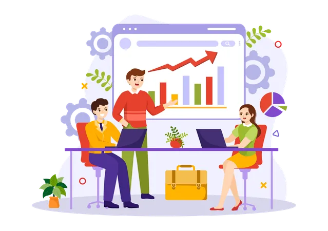 Marketing Plan And Business Strategy Vector Illustration With Effective Time Planning And Budget Growth In Target Flat Cartoon Background Design Illustration
