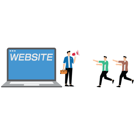 Marketing businessman draw customer to website  Illustration