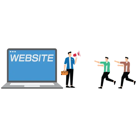 Marketing businessman draw customer to website  Illustration