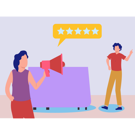 Marketing de funcionários sobre classificação por estrelas online  Ilustração