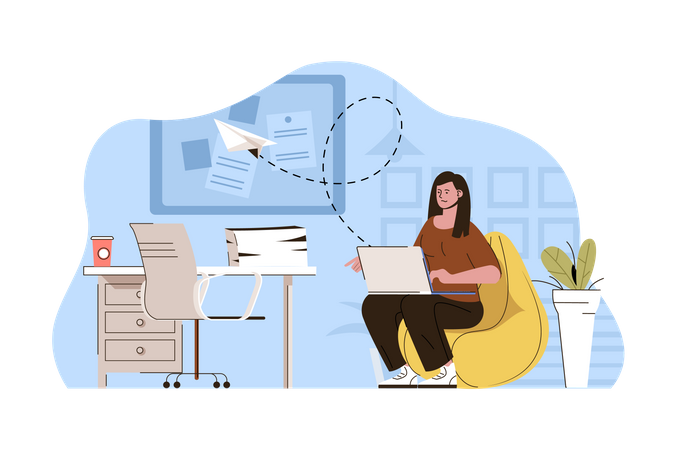 Marketing employee doing work from home  Illustration