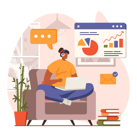 Marketing employee sending marketing mail from home  Illustration