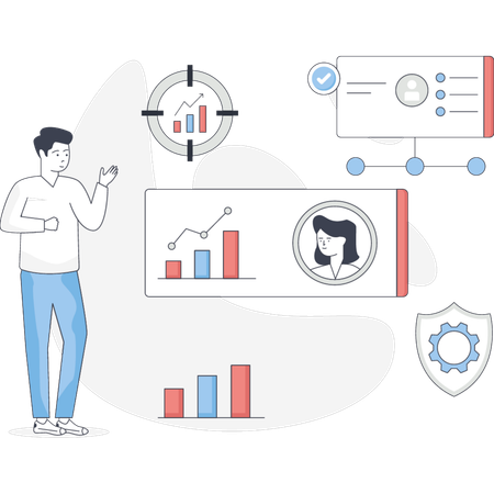 Marketing employee working on business report  Illustration