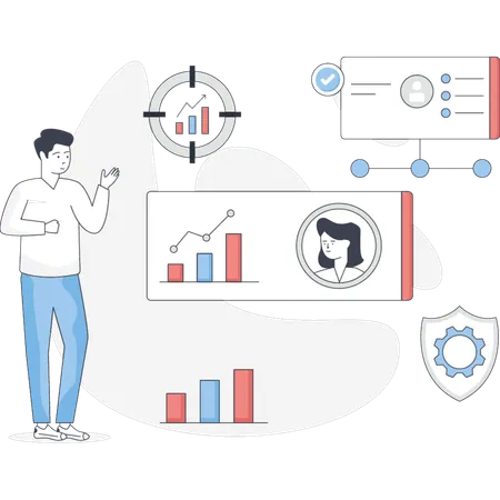 Marketing employee working on business report  Illustration