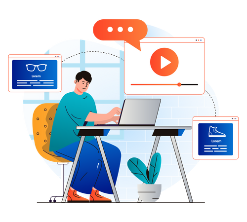 Marketing employee working on product video  Illustration