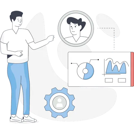 Funcionário de marketing trabalhando no relatório de negócios  Ilustração