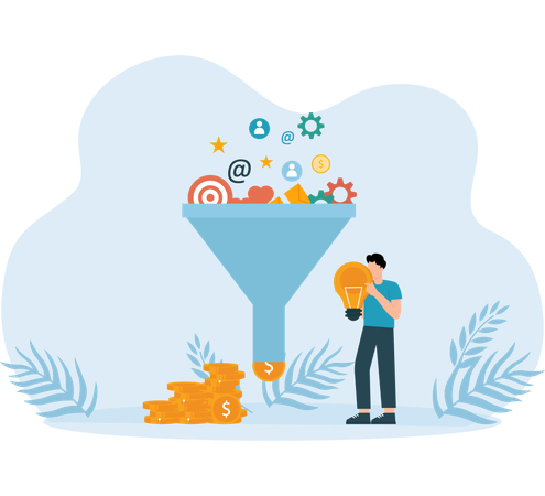 Marketing Funnel filters user responses  Illustration