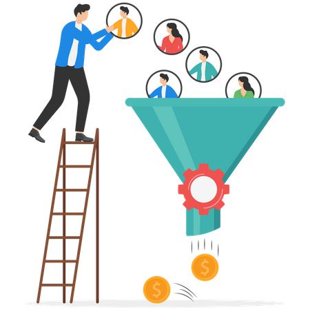 Marketing funnel to pull potential customers and convert to sales  Illustration