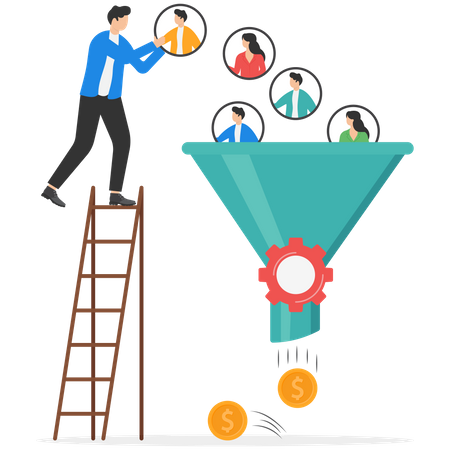 Marketing funnel to pull potential customers and convert to sales  Illustration