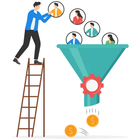 Marketing funnel to pull potential customers and convert to sales  Illustration