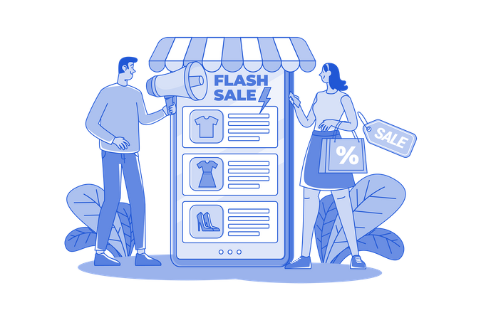 Marketing Man Announcing Online Flash Sale  イラスト