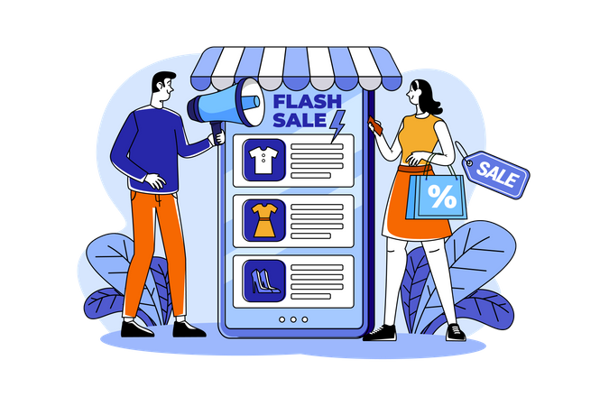Marketing Man Announcing Online Flash Sale  イラスト