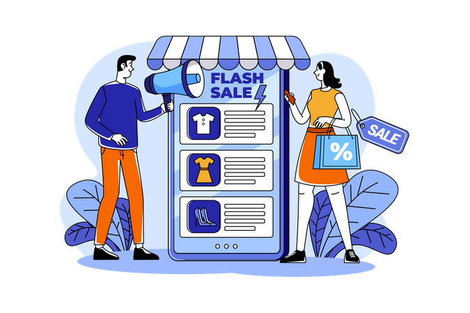 Marketing Man Announcing Online Flash Sale  Illustration