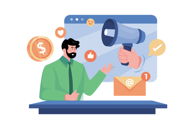 Marketing manager brainstorming new product ideas  Illustration