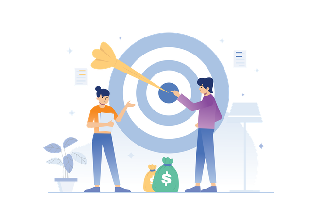 Marketing manager focuses on targeting customers for company to increase sales  Illustration