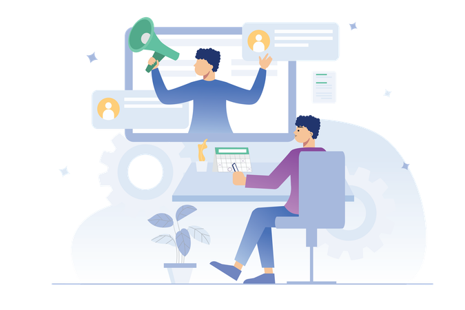 Marketing manager focuses on targeting customers for company to increase sales  Illustration