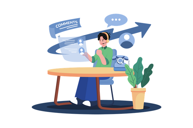 Marketing manager using customer feedback to create targeted advertising campaigns  イラスト