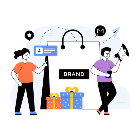 Marketing managers promoting brand using megaphone Illustration