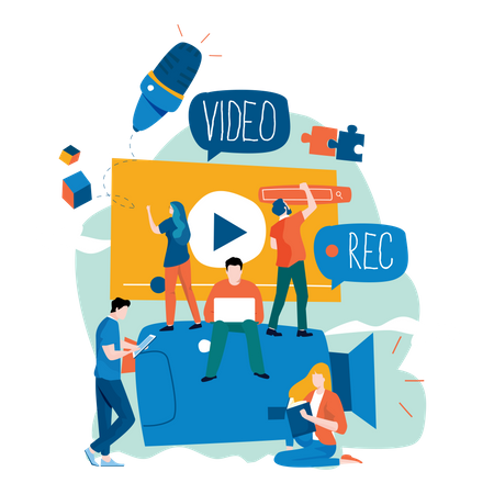 Marketingmitarbeiter bei der Videobearbeitung  Illustration