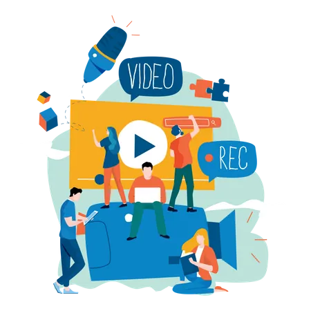 Marketingmitarbeiter bei der Videobearbeitung  Illustration