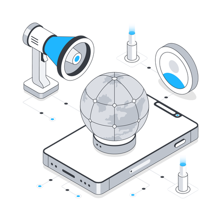 Marketing mundial usando dispositivos móveis  Illustration