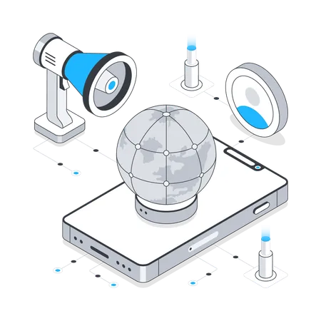 Marketing mundial usando dispositivos móveis  Illustration