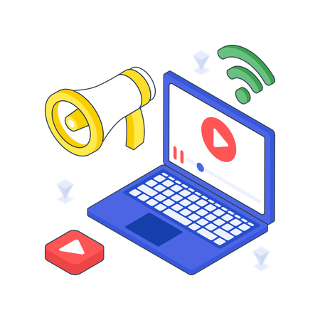 Marketing na Internet no laptop  Ilustração