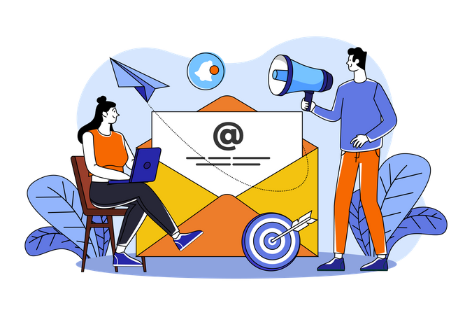 Marketing people are engaged in email marketing  Illustration