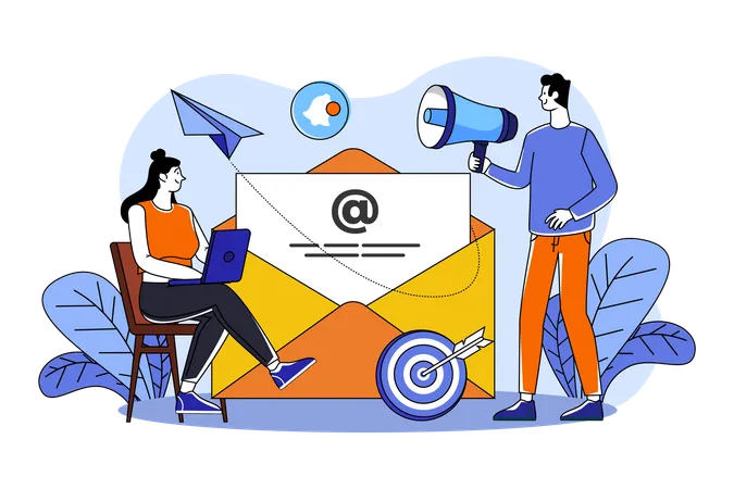 Marketing people are engaged in email marketing  Illustration