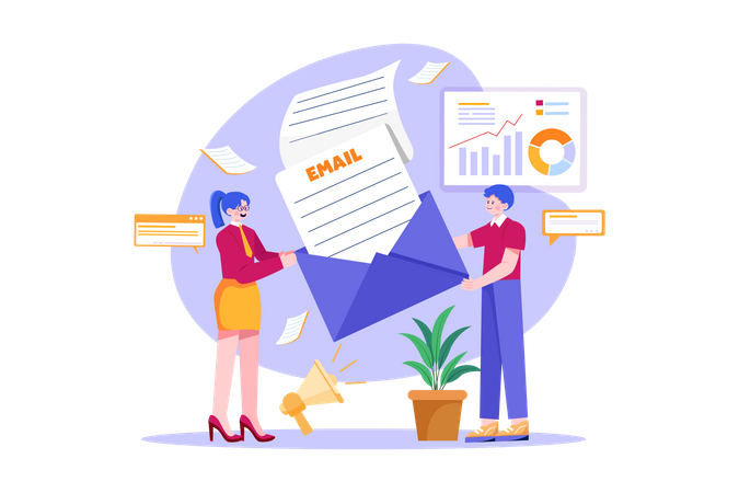 Marketing People Are Engaged In Email Marketing Illustration