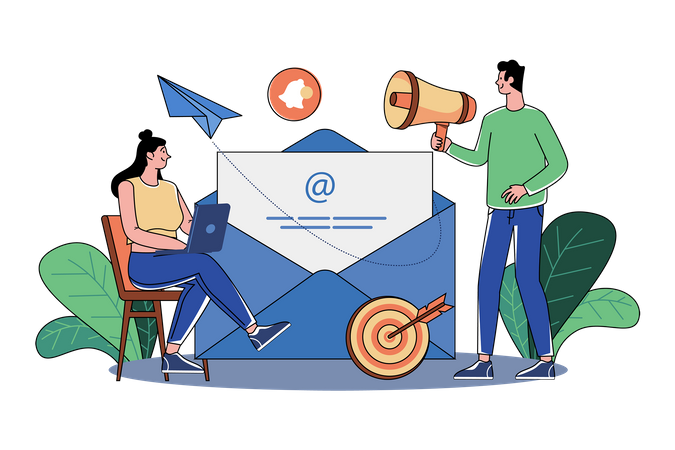Marketing people are engaged in email marketing  Illustration