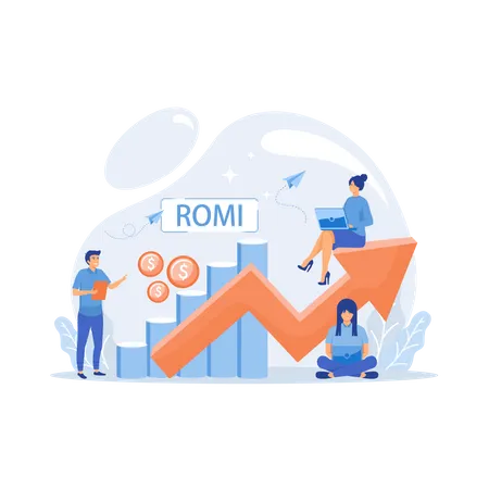 Marketing people working on romi analysis Illustration