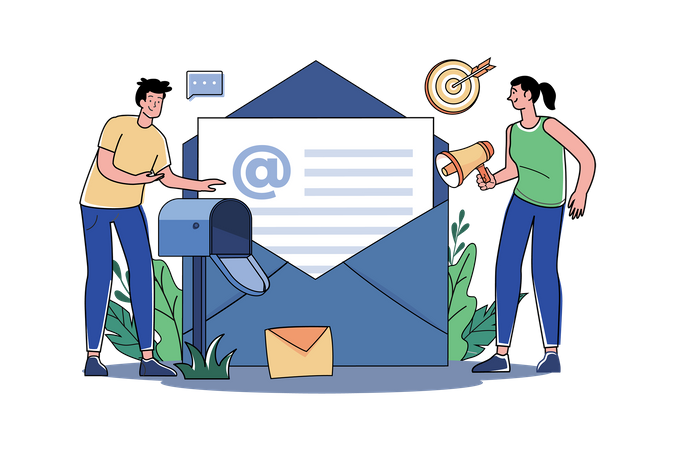 Gens du marketing faisant du marketing par e-mail  Illustration