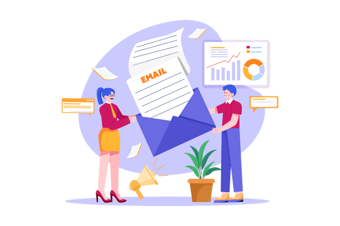 O pessoal de marketing está envolvido em marketing por e-mail  Ilustração