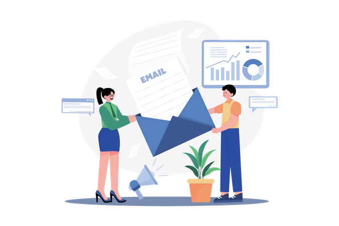 O pessoal de marketing está envolvido em marketing por e-mail  Ilustração