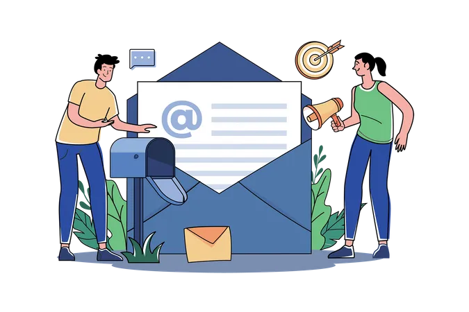 Pessoas de marketing fazendo marketing por e-mail  Ilustração