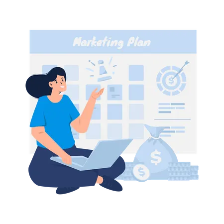 Flat Illustration A Woman Making A Marketing Plan Strategy Idea Illustration