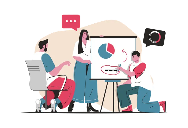 Teamwork Concept Isolated Team Working Together Brainstorming And Analysis Data People Scene In Flat Cartoon Design Vector Illustration For Blogging Website Mobile App Promotional Materials Illustration