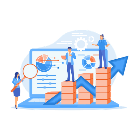 Marketing team analyzes statistical charts  Illustration