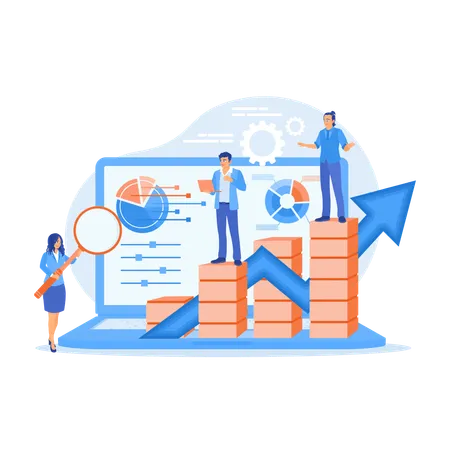 Marketing team analyzes statistical charts  Illustration