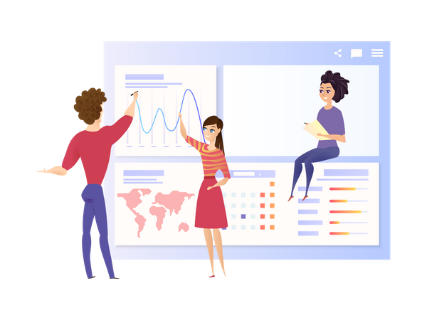 Marketing team doing Global Data Analysis  Illustration