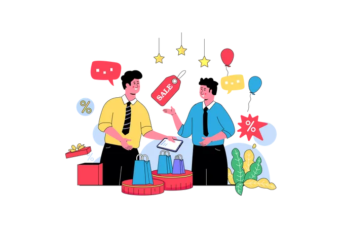 Two Businessmen Discussing An Upcoming Marketing Campaign Business Vector Flat Illustration