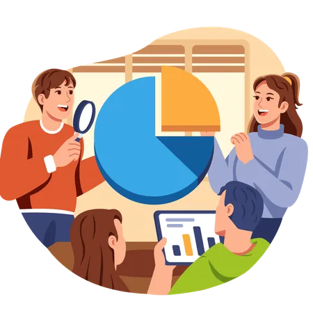 An Illustration Of Marketing Team Inspecting Business Analytics Illustration