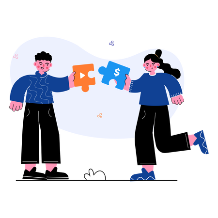 Marketing team solving jigsaw puzzle  Illustration